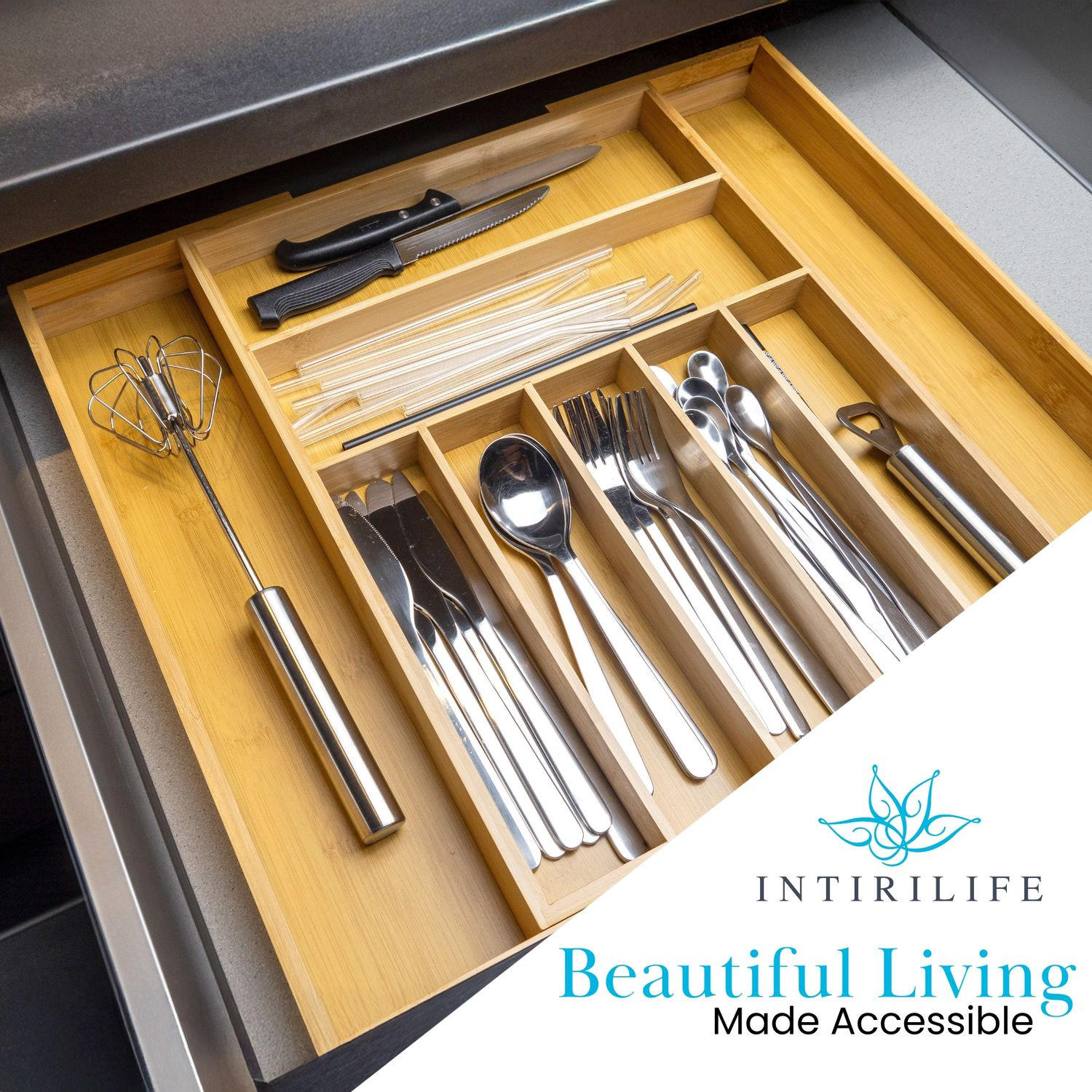 BESTECKKASTEN Organizer - Braun, Naturmaterialien (33/5/43cm) - Intirilife