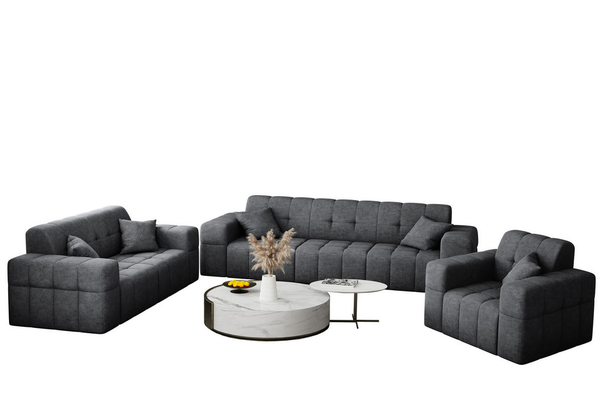 SITZGARNITUR 3+2+1 NIMES Stoff Perfect Harmony Dunkelgrau - Dunkelgrau, Holz/Textil (245/82/92cm) - Kaiser Möbel