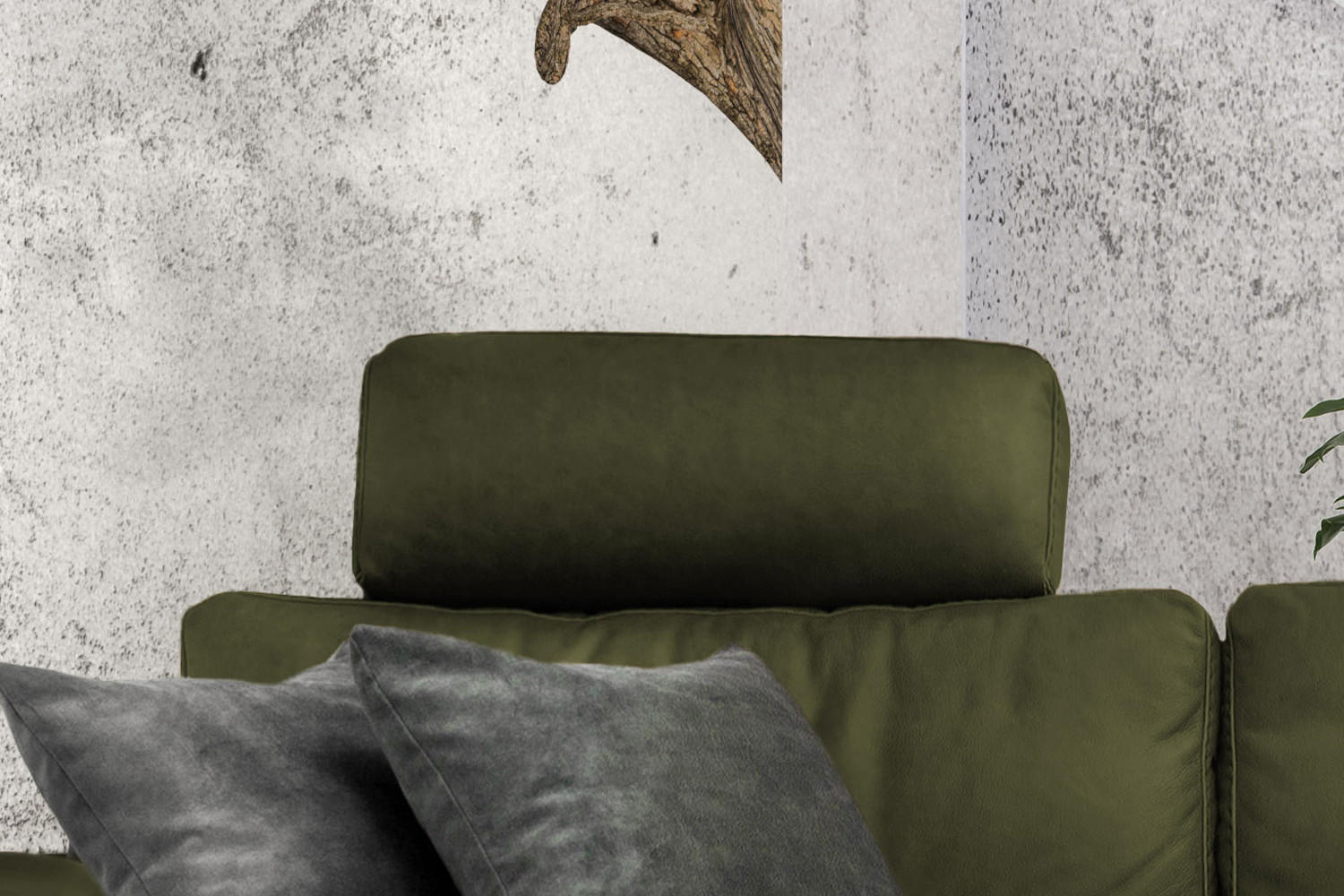 Thumbnail - Kawola Ecksofa, Dunkelgrün, Textil, Echtholz, 3-Sitzer, Füllung: Kaltschaum, Ottomane links, L-Form, 304x178 cm, Wohnzim...