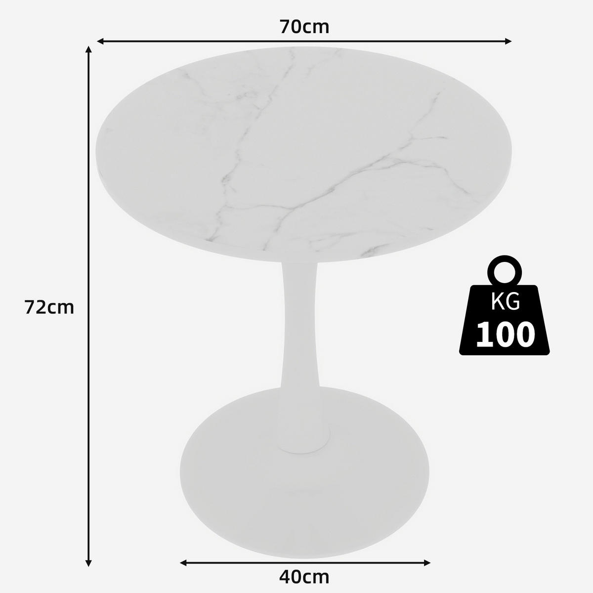 COUCHTISCH 70,1 cm rund im minimalistischen Design mit Tischplatte in Marmoroptik, Weiß - Weiß, Stein (70/70/72cm) - Modfu