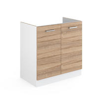 SPÜLENUNTERSCHRANK R-Line Sonoma 80 cm mit Türen, ohne Arbeitsplatte - Weiß/Sonoma Eiche, Holzwerkstoff (80/81.6/46cm) - Vicco