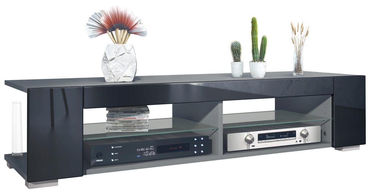 LOWBOARD Movie Schwarz Hochglanz - Schwarz Hochglanz, Holzwerkstoff (134.5/30.5/38.5cm) - Vladon