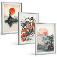 BILDER SET 3er Set - 40x60 cm Silberner Rahmen - Asiatische Japandi-Malereien - Silberfarben, Kunststoff (40/60cm) - TULUP