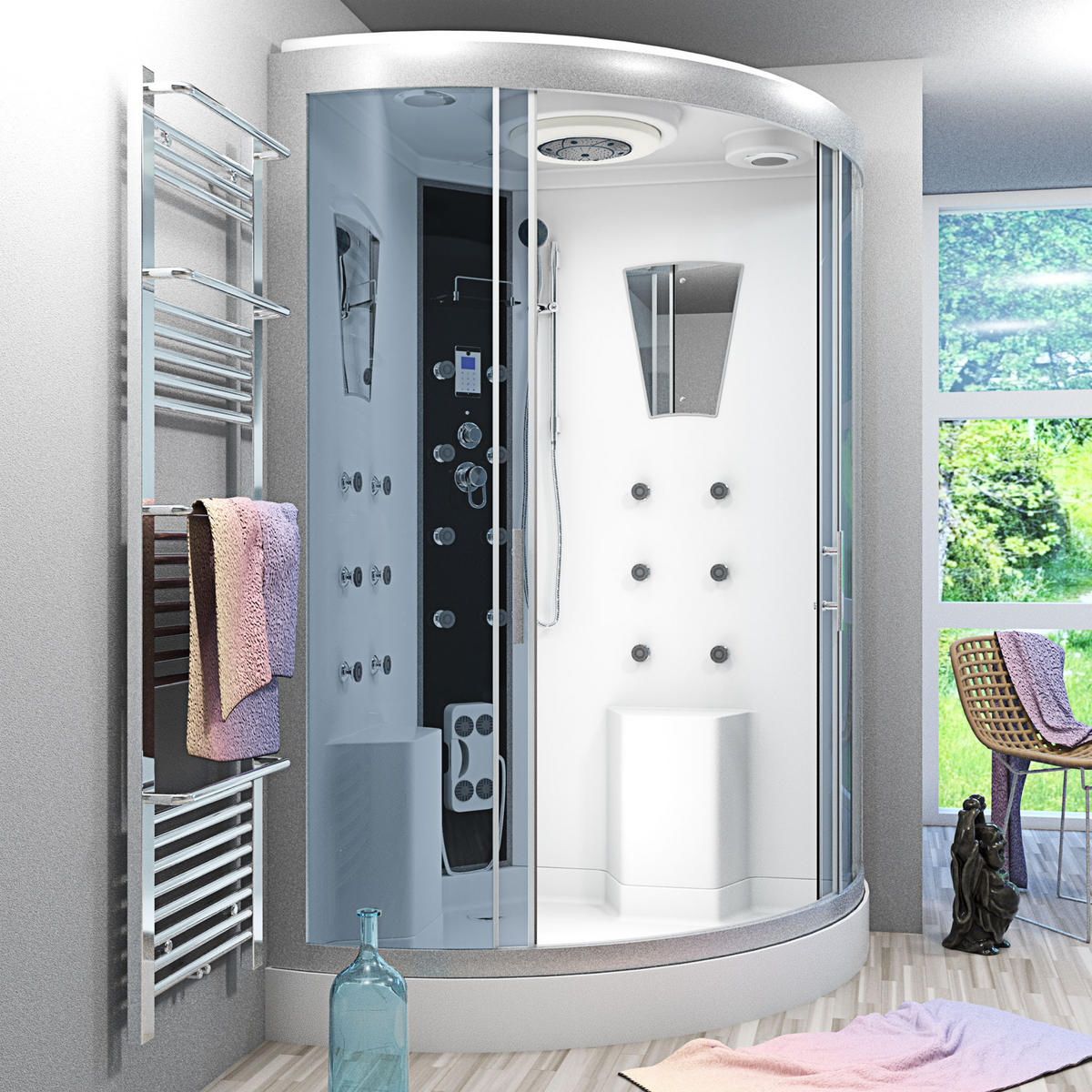 ACQUAVAPORE Dampfdusche Sauna Dusche Duschkabine D26-EH-EC-EA 130x130 cm MIT 2K Scheiben Versiegelung - Weiß, Glas/Kunststoff (130/130/220cm) - AcquaVapore by Sandra Jentho