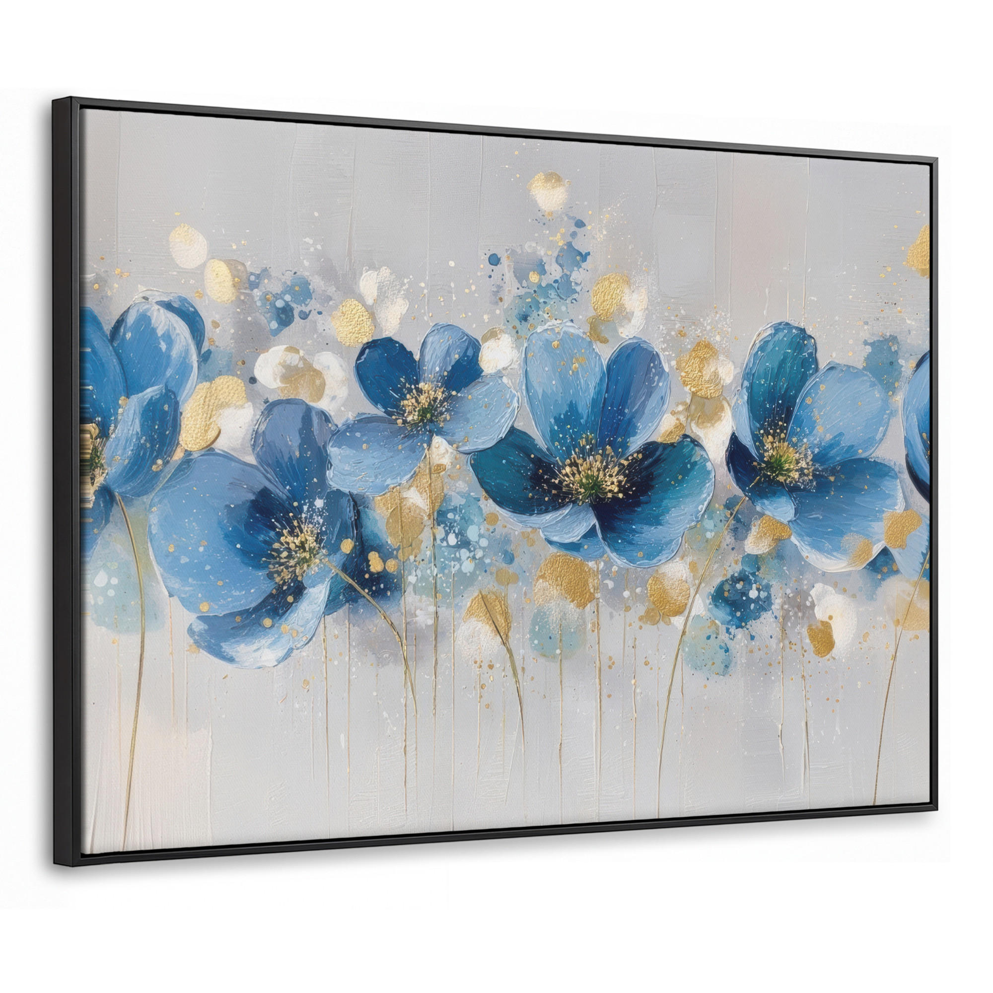 LEINWAND Bilder mit Rahmen - Blumen - Blau - Abstrakt - 80x60 - Hellgrau, Textil (80/60cm) - MuchoWow