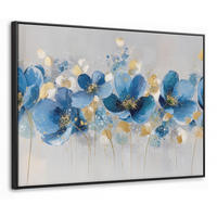 LEINWAND Bilder mit Rahmen - Blumen - Blau - Abstrakt - 80x60 - Hellgrau, Textil (80/60cm) - MuchoWow
