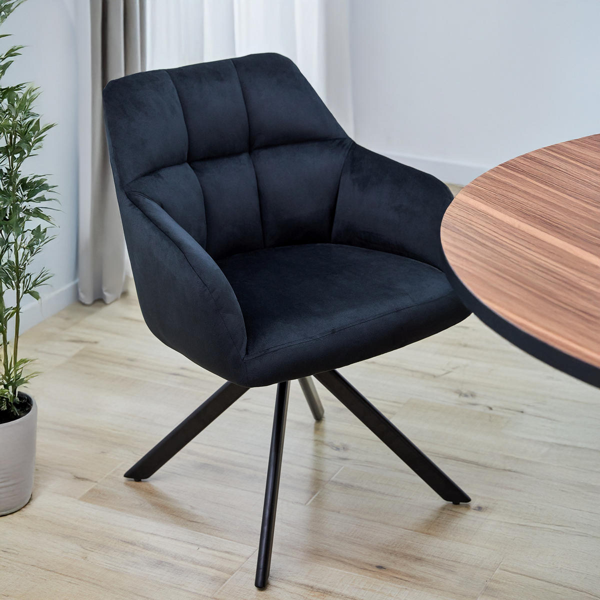 ESSZIMMERSTUHL SORA Samt Schwarz - Schwarz, Textil/Metall (55/83/51cm) - SVITA