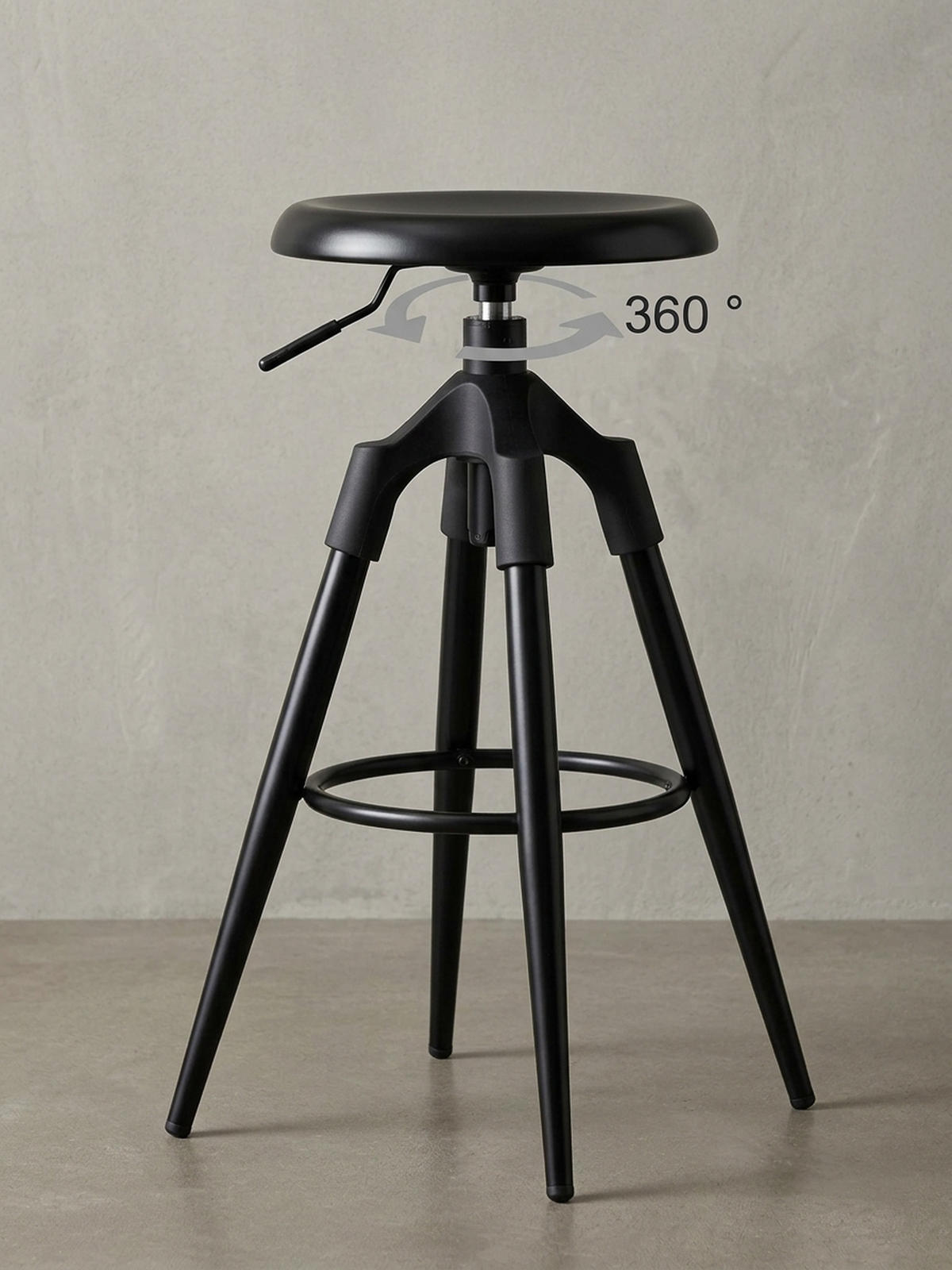 BARHOCKER Industrial Höhenverstellbar Drehbar Goldfarben TIBER, Schwarz 53x53x80 cm - Schwarz, Kunststoff/Metall (53/80/53cm) - KADIMA DESIGN