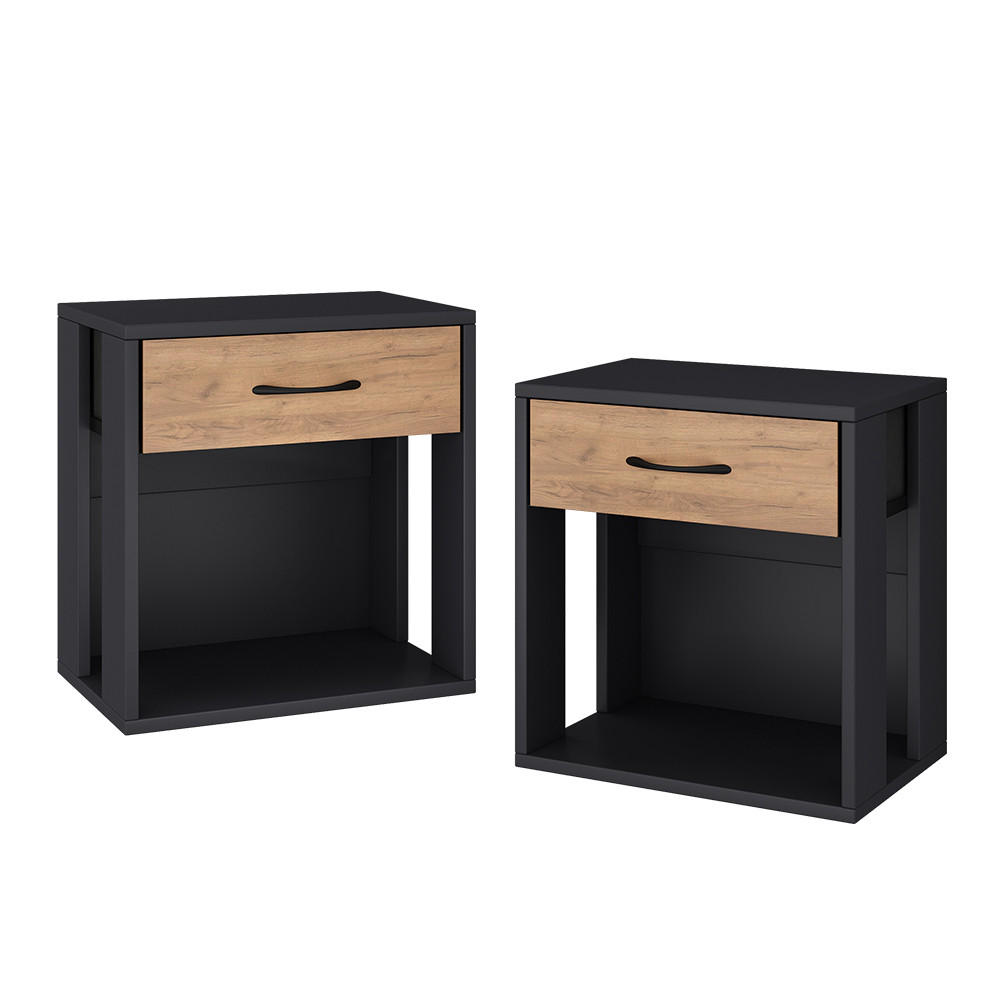 NACHTTISCH Virela Anthrazit/Goldkraft Eiche 39 x 41 cm 2er Set - Anthrazit/Eiche Wotan, Holzwerkstoff (39/41/28cm) - Vicco