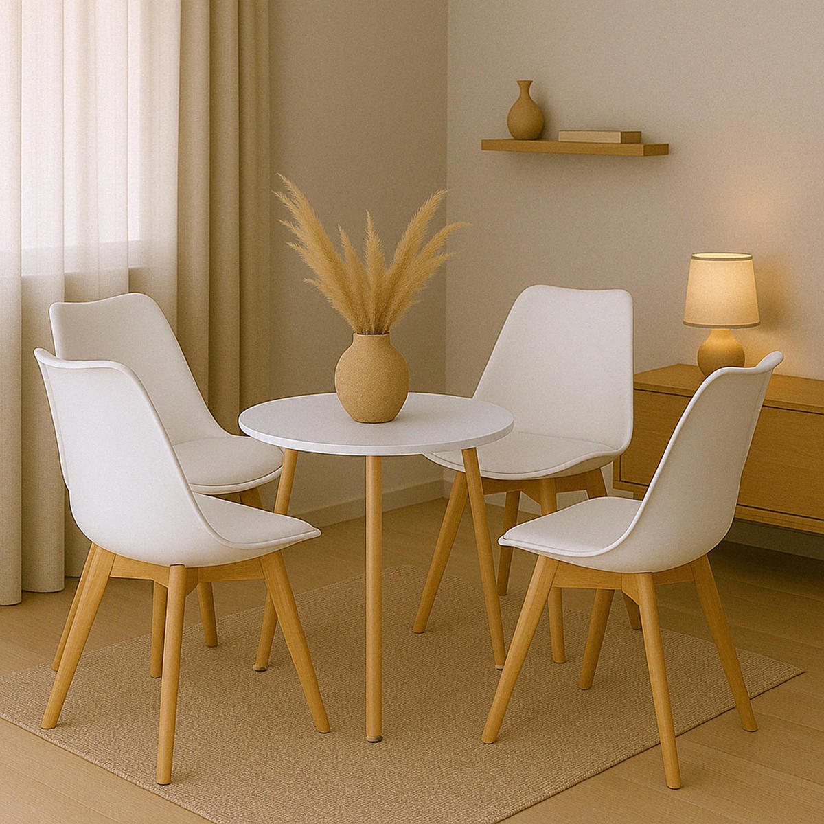 TISCHGRUPPE Holz Weiß (5-teilig) - Weiß, Holz (160/83/160cm) - CLP