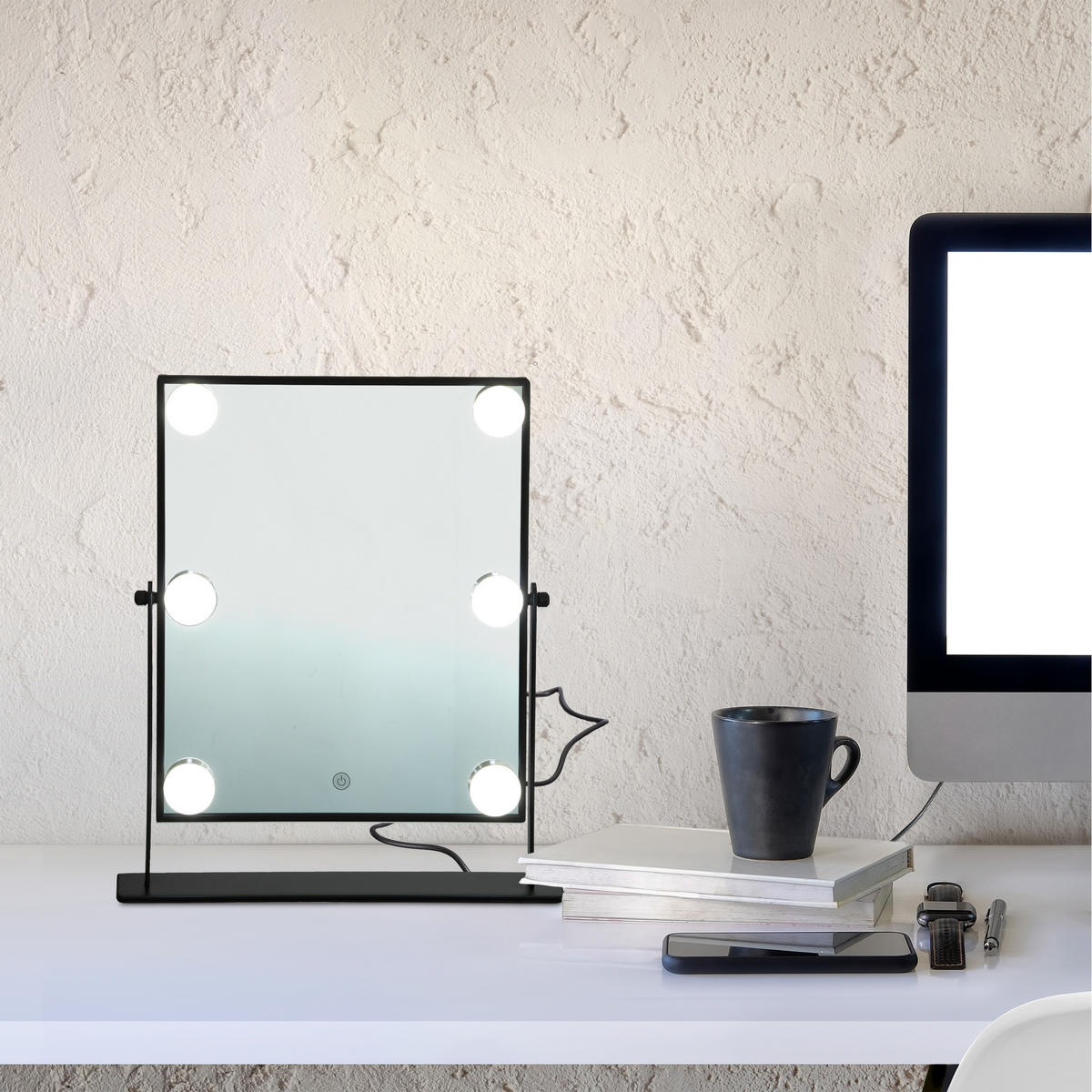 HOLLYWOODSPIEGEL - Schwarz, Glas/Metall (30/35/6cm) - Relaxdays