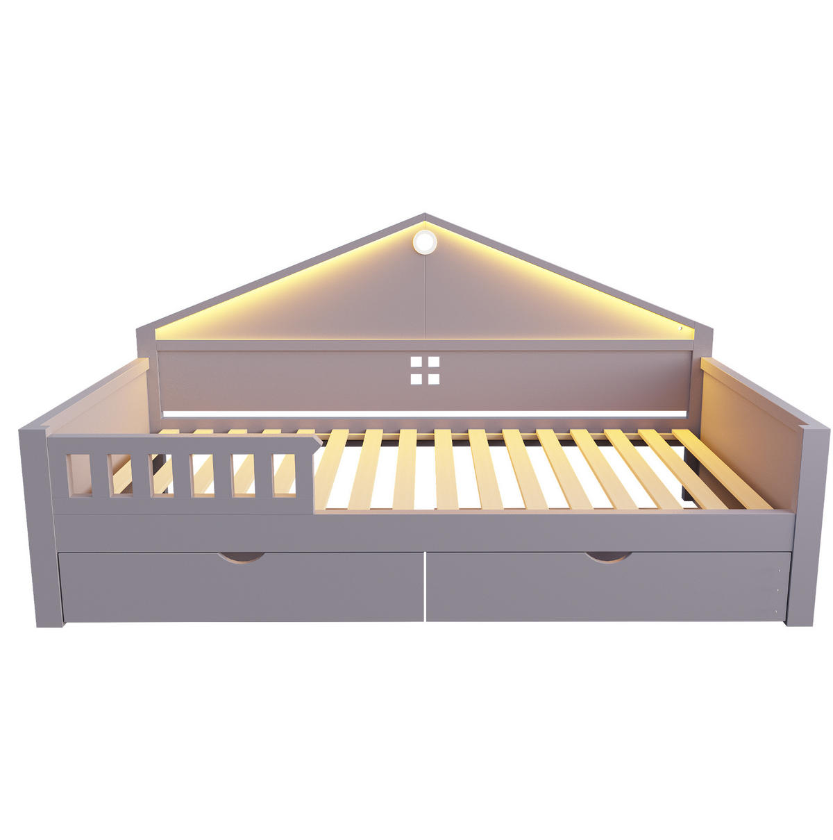 KINDERBETT 90/200 cm mit LED-Lichtleiste, 2 Schubladen und Lattenrost aus Holzwerkstoff und MDF, Grau - Grau, Holzwerkstoff (90/200cm) - Redom