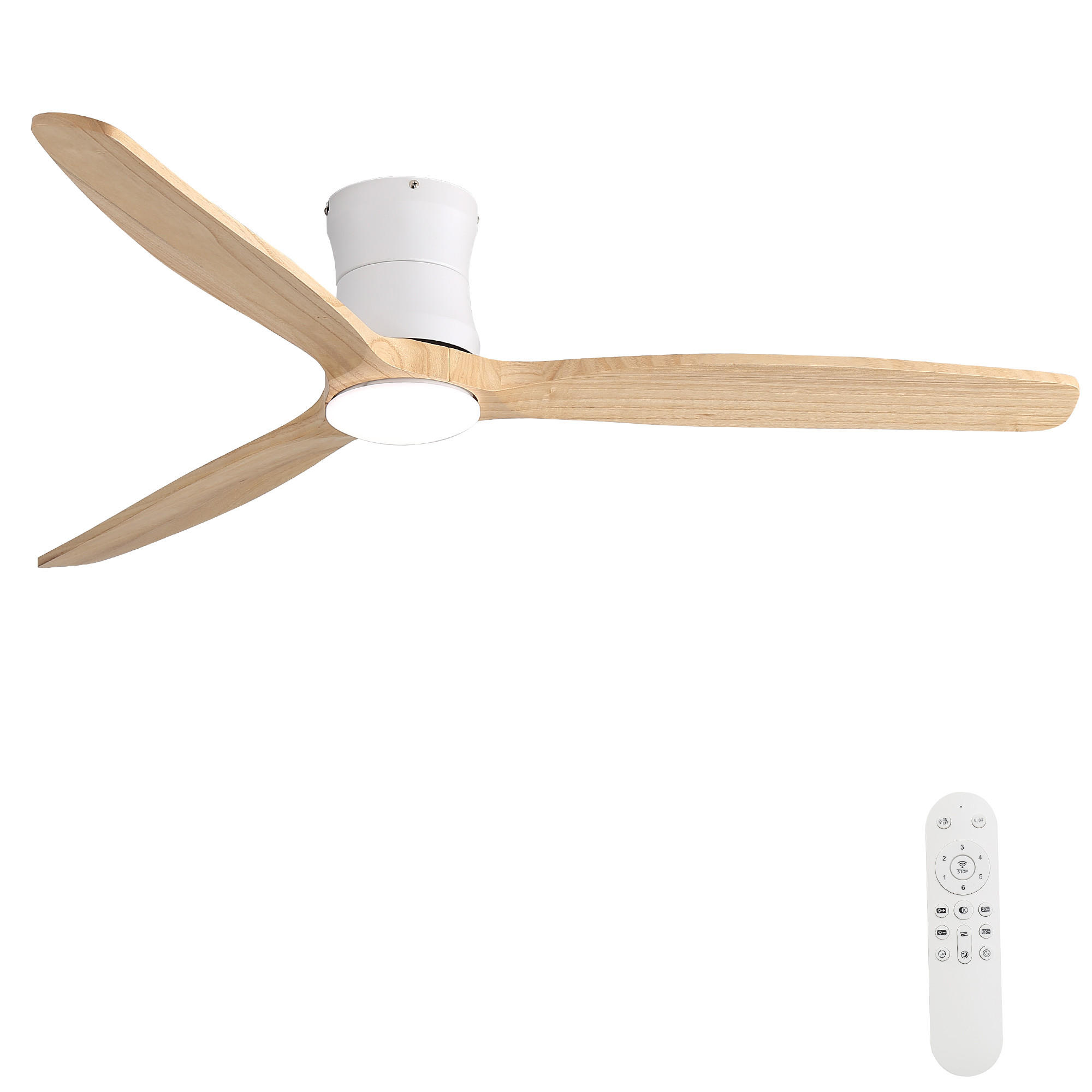 DECKENVENTILATOR 52Zoll LED Licht Holzflügel DC Motor Fernbedienung - Weiß, Kunststoff (132.08/132.08/28.5cm) - CASIVA