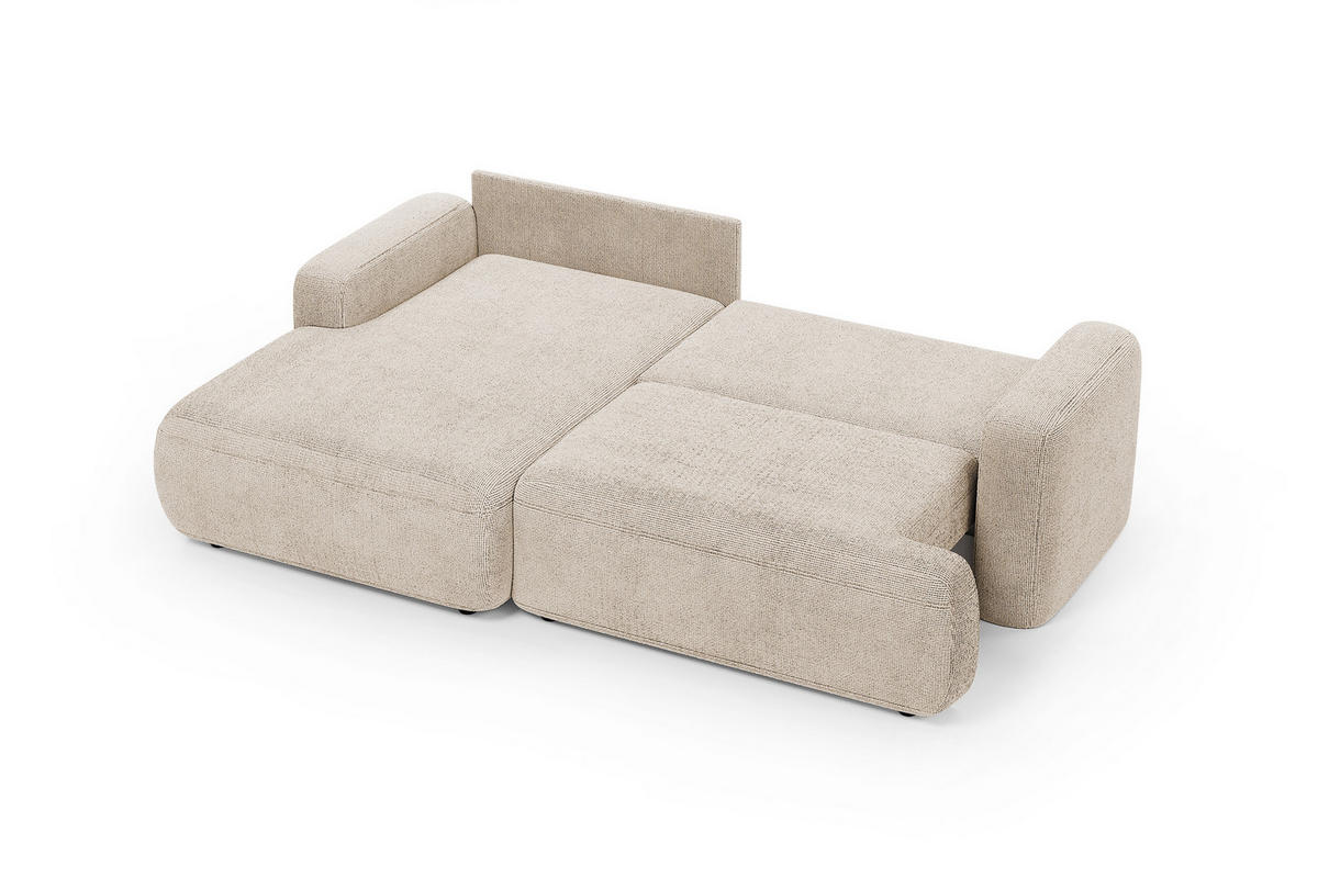 ECKSOFA WARM links 246x176 cm mit Schlaffunktion und Bettkasten – Hellbeige - Beige/Schwarz, Kunststoff/Textil (176/246cm) - MebleHot