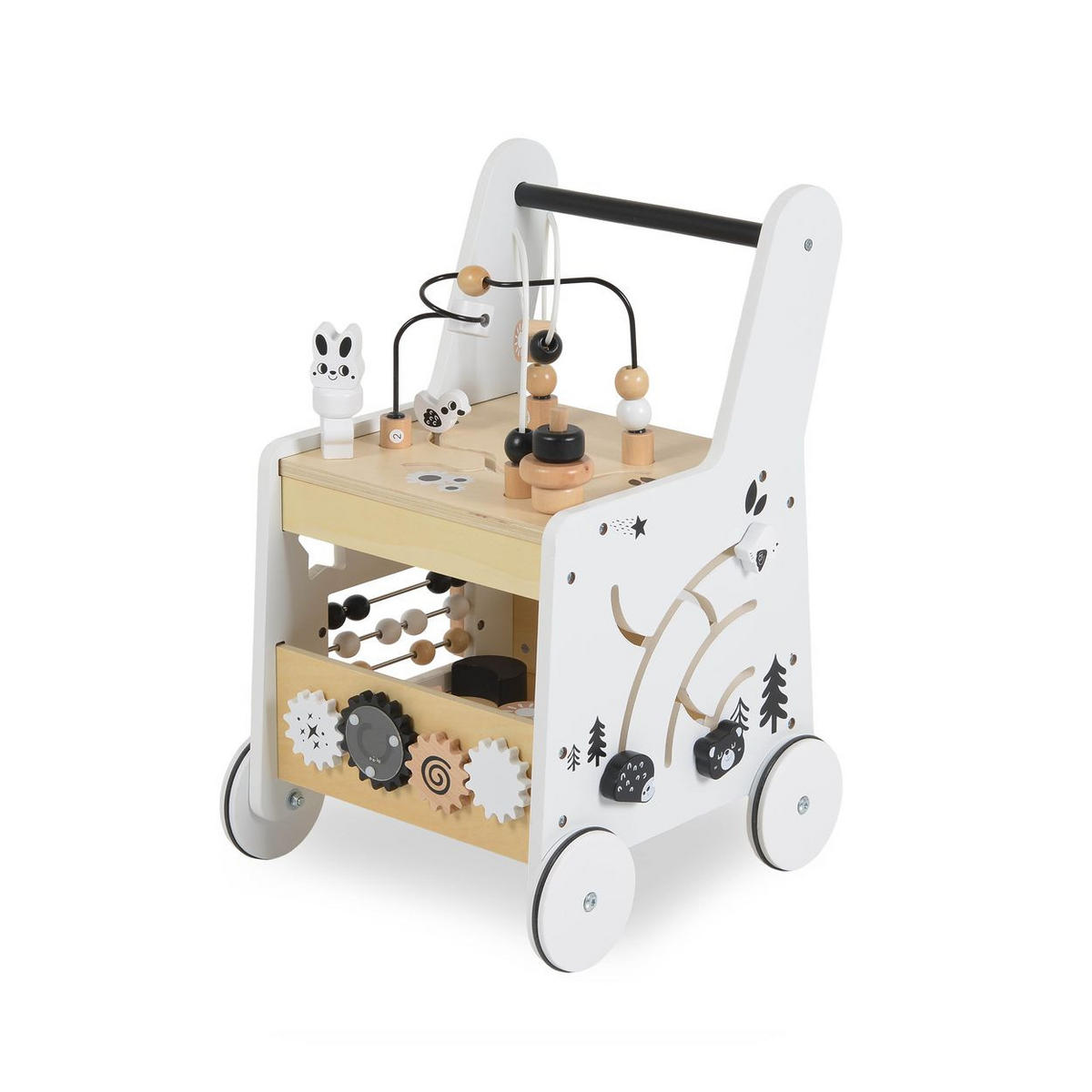 LAUFLERNWAGEN W16E248 Holz weiß Zahnräder, Motorikspielcenter, Formen, Abakus - Weiß, Holz (33/49/32cm) - Moni