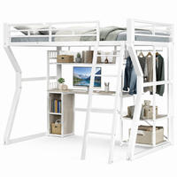 HOCHBETT mit Schreibtisch 140x200 cm Metall/MDF Weiß - Weiß, Metall (140/200cm) - Meubliv