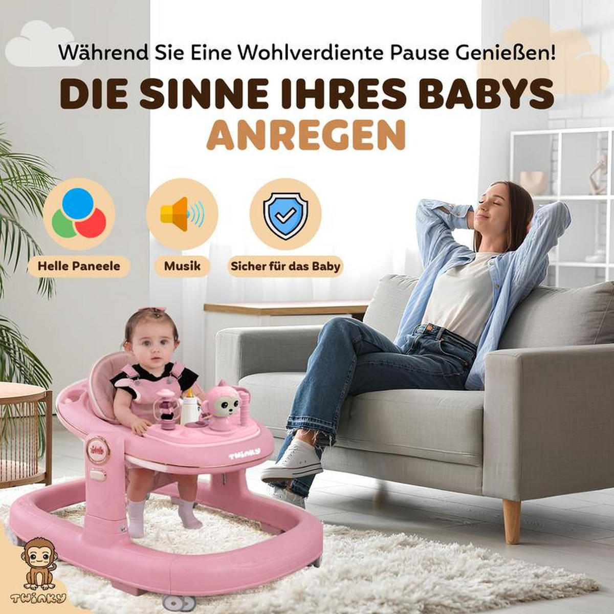 LAUFLERNHILFE GO 3 in 1 Rosa - Lauflernwagen mit Spielset und Zubehör - Pink, Kunststoff (70/70cm) - Twinky
