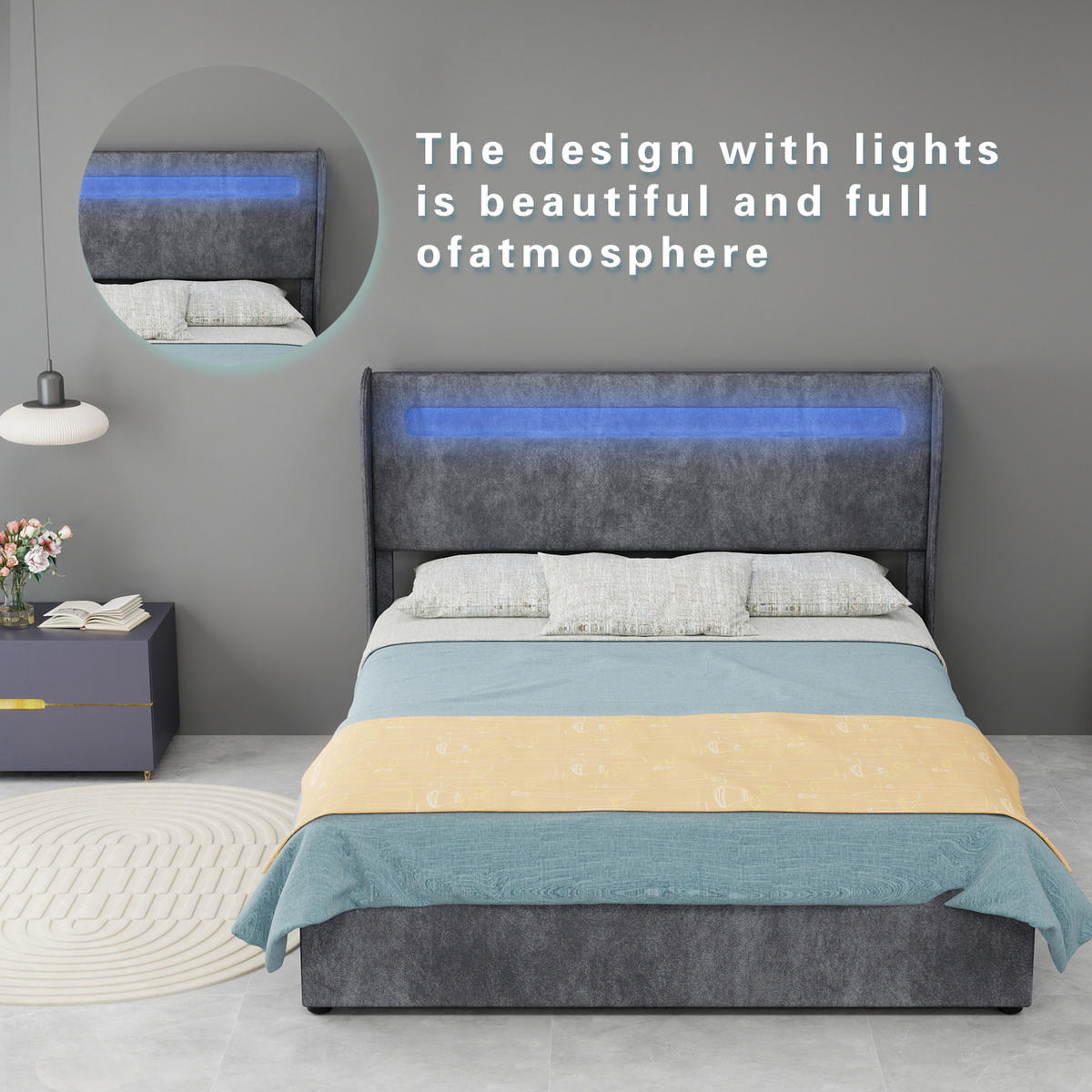 STAURAUMBETT 140/200 cm DE-35467 mit LED und Gaslift-Staufach Grau - Grau, Metall (140/200cm) - ComfortXL