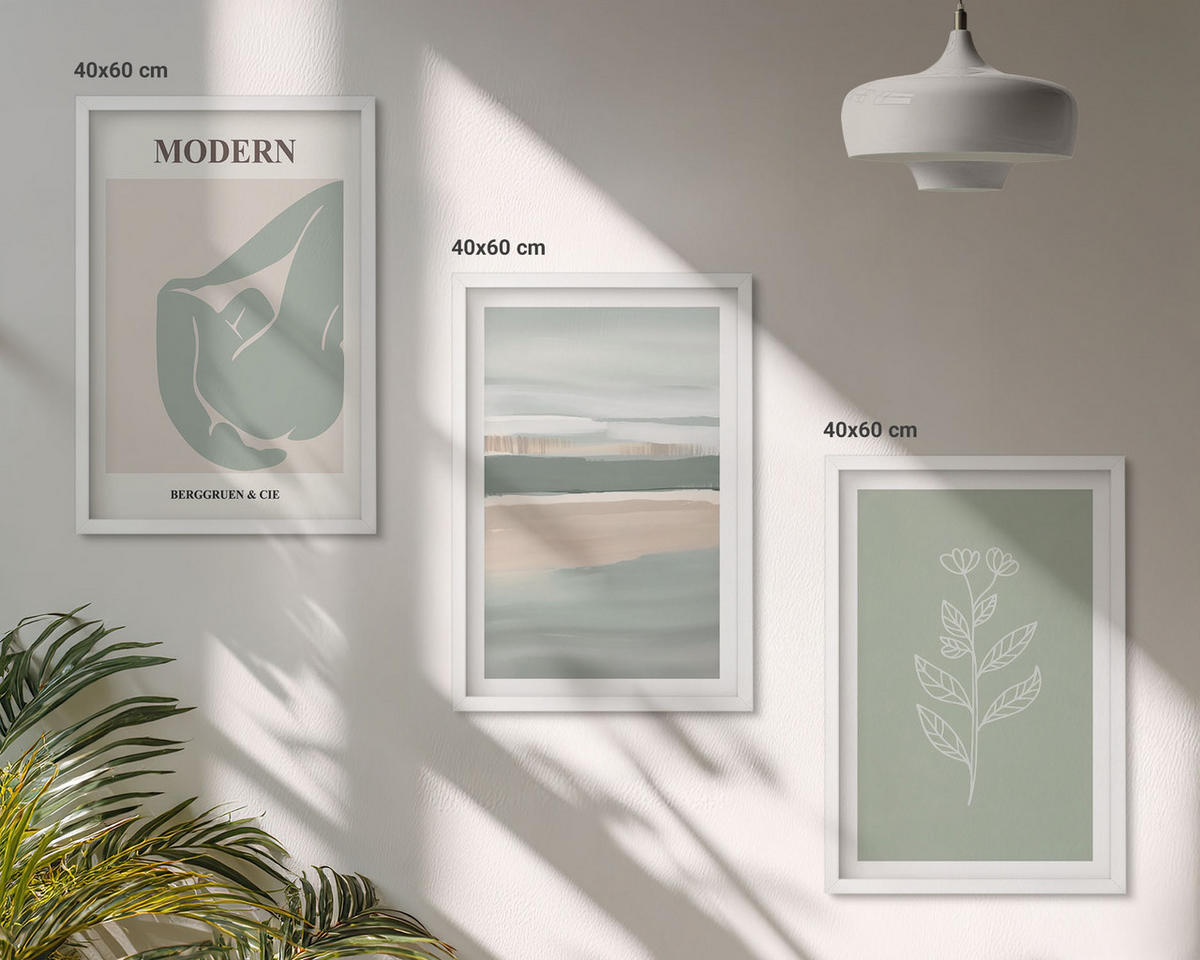 BILDER SET 3er Set - 40x60 cm Weißer Rahmen - Abstrakte pastellfarbene Pflanzenformen - Weiß, Kunststoff (40/60cm) - TULUP