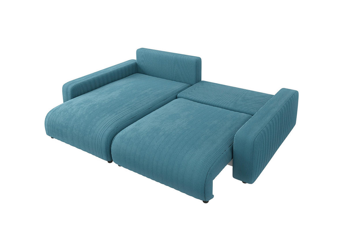 ECKSOFA Emma Türkis Cord - Ottomane links - Türkis, Textil (234/170cm) - S-Style Möbel