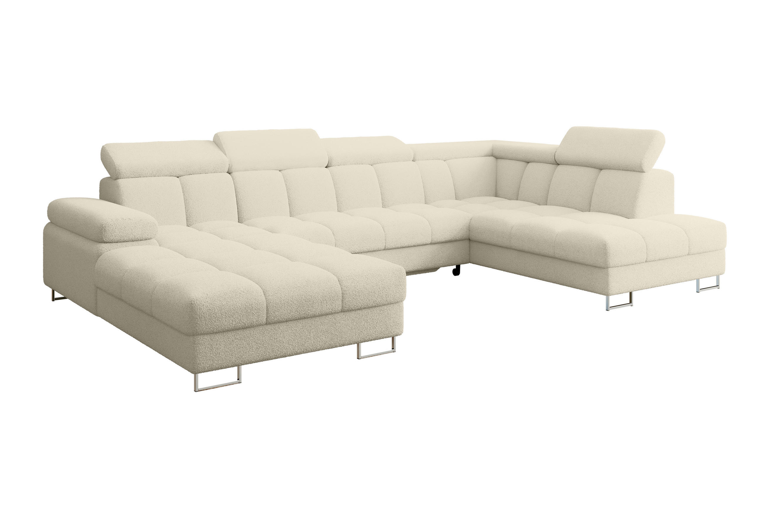 WOHNLANDSCHAFT mit Schlaffunktion und Bettkasten Ottomane RECHTS COMA U 345x203x79 Beige Bouclé - Sandfarben, Holzwerkstoff/Textil (203/79/345cm) - ALTDECOR
