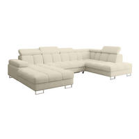 WOHNLANDSCHAFT mit Schlaffunktion und Bettkasten Ottomane RECHTS COMA U 345x203x79 Beige Bouclé - Sandfarben, Holzwerkstoff/Textil (203/79/345cm) - ALTDECOR