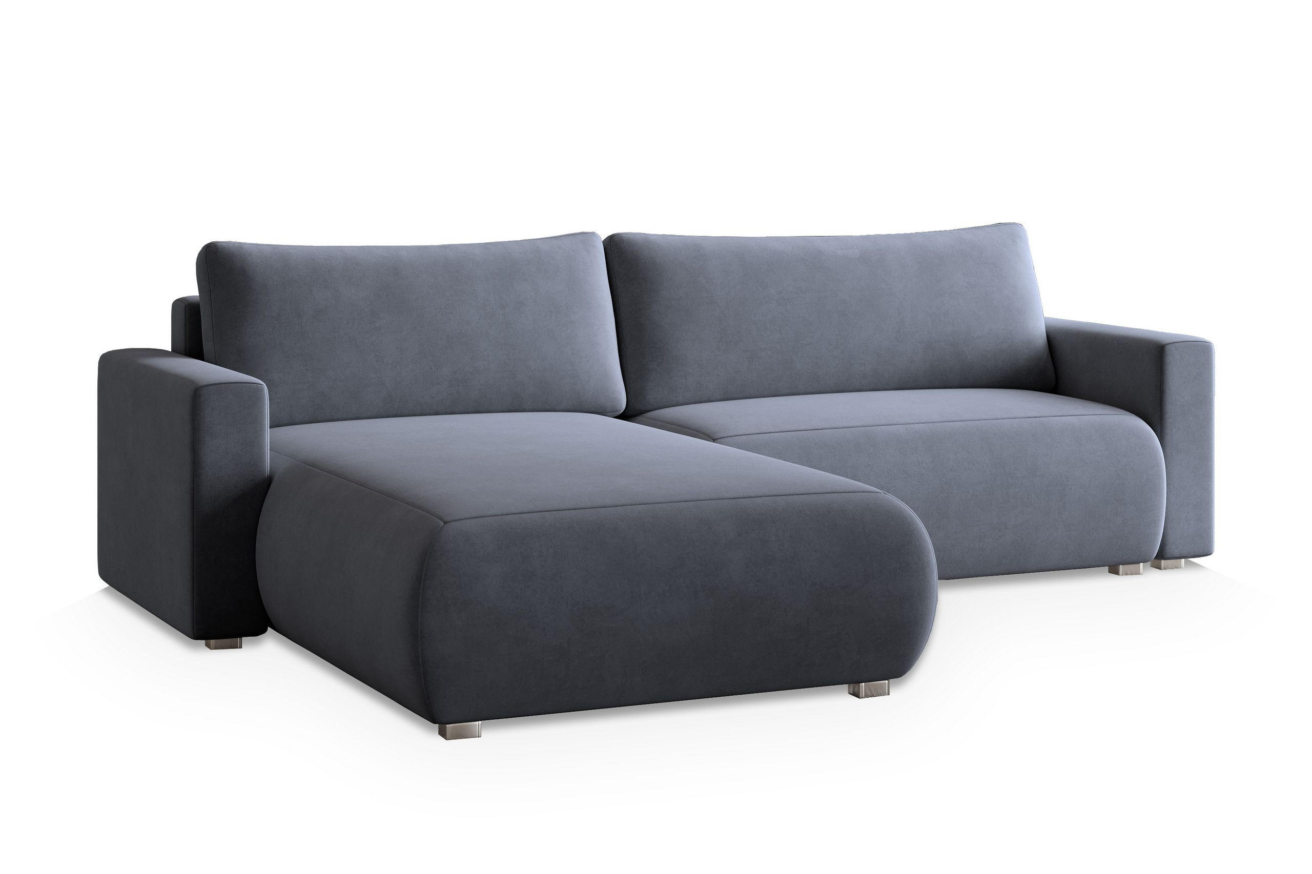 ECKSOFA TURIN M Grau Velours-Stoff mit Schlaffunktion - Grau, Holz (265/183cm) - MASSENO
