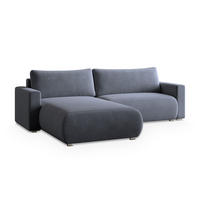 ECKSOFA TURIN M Grau Velours-Stoff mit Schlaffunktion - Grau, Holz (265/183cm) - MASSENO