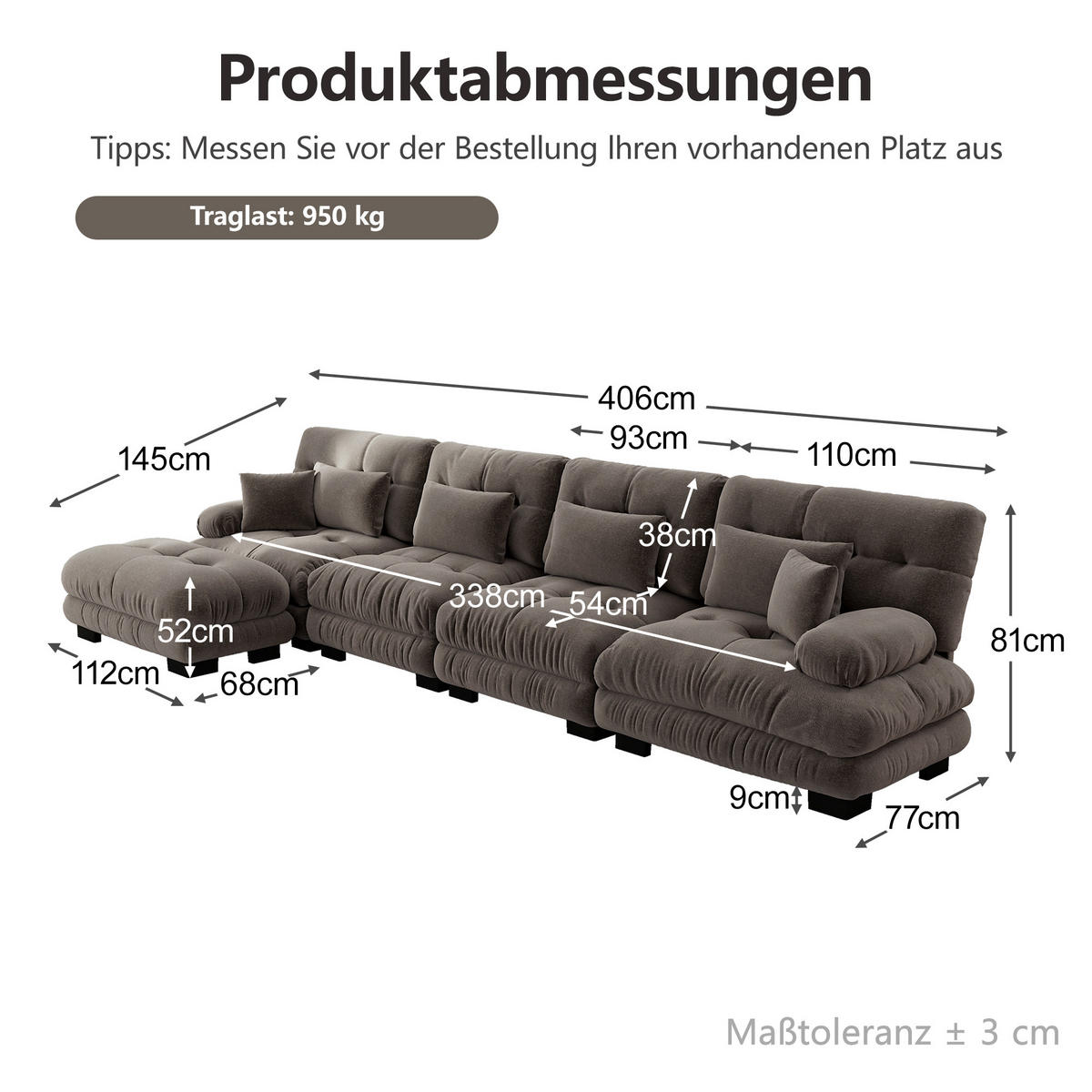 ECKSOFA DE-34065 modular 4-Sitzer Braun - Braun, Holz (145/406cm) - ComfortXL