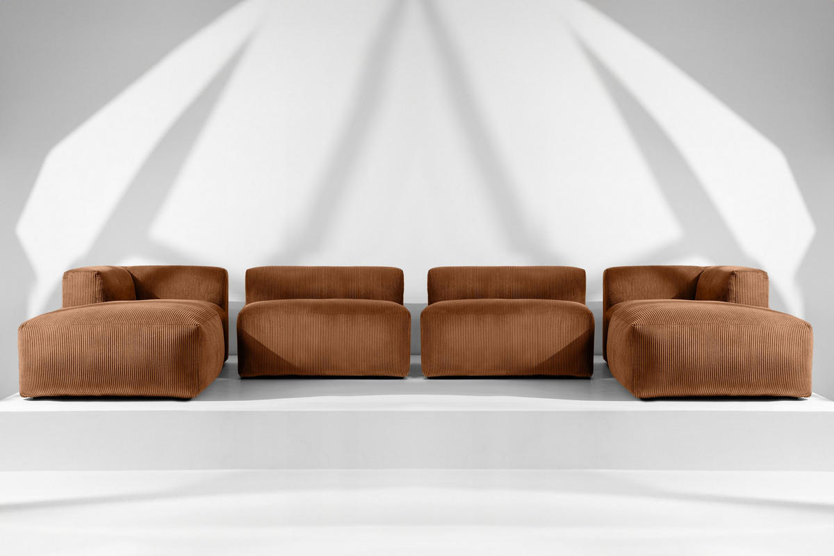 PANORAMA-ECKSOFA BUFFO 7/8 Sitzer mit extrem weicher Sitzfläche, Kordstoff, ore - Orange, Textil (424/73/180cm) - KONSIMO®