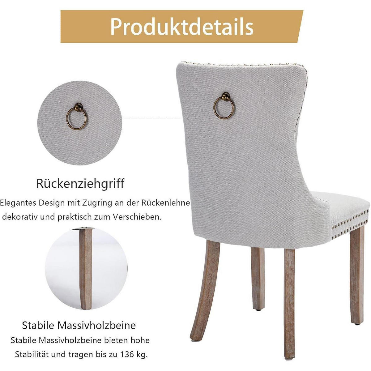 ESSZIMMERSTÜHLE 4er Set Leinenstoff Beige - Creme, Textil (44.5/97.5/54.6cm)
