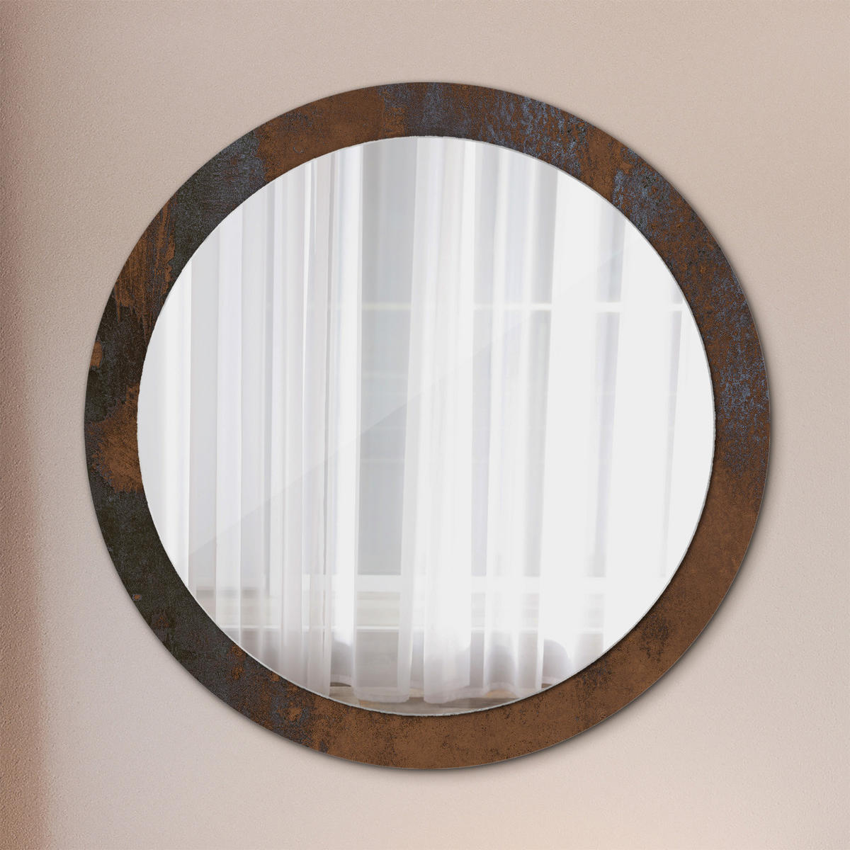 SPIEGEL Ø90 cm Rund mit Aufdruck - Braun, Glas (90/90/0.4cm) - TULUP
