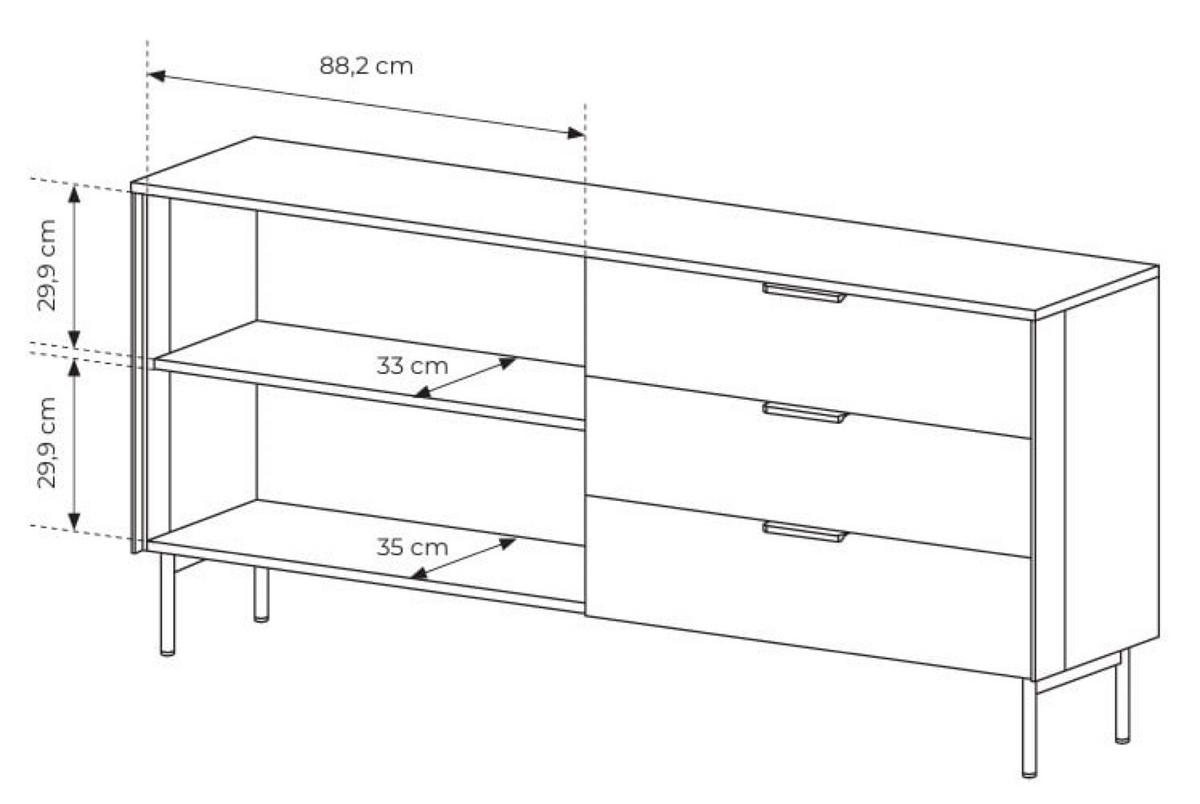 KOMMODE Eiche Dunin LUMIN 2 Türen 3 Schubladen LED - Schwarz, Holzwerkstoff (181.3/82.6/39.3cm) - Sepro Meble