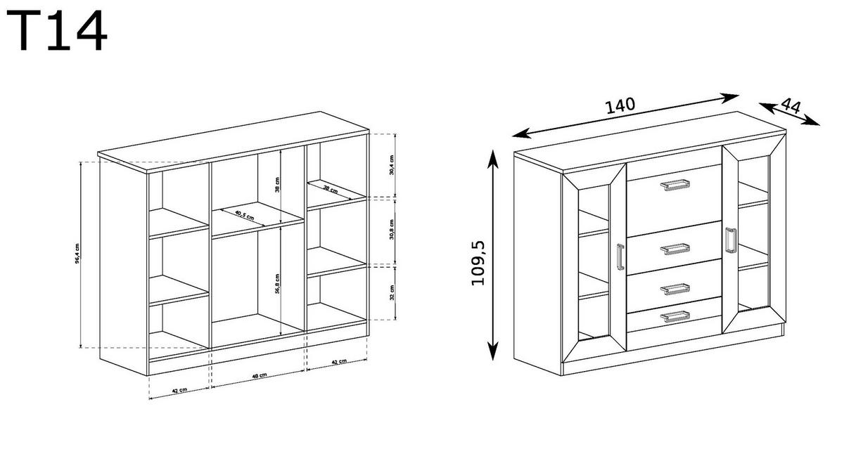 VITRINENSCHRANK TADEUSZ T-14 - Akaziefarben, Holzwerkstoff (140/110/44cm) - Meblini