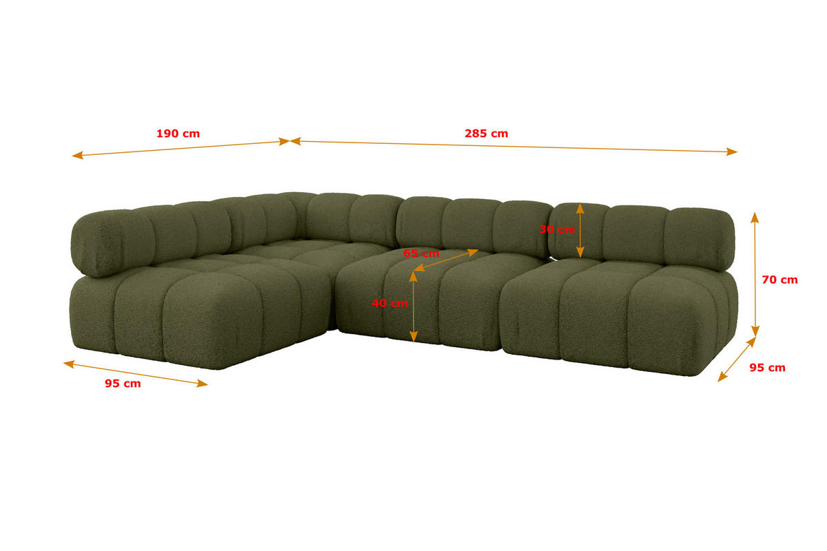 ECKSOFA modulares Sofa Samaro-L2 - 285x190x70 cm Grün Bouclé - Grün, Holzwerkstoff/Textil (285/190cm) - ALTDECOR