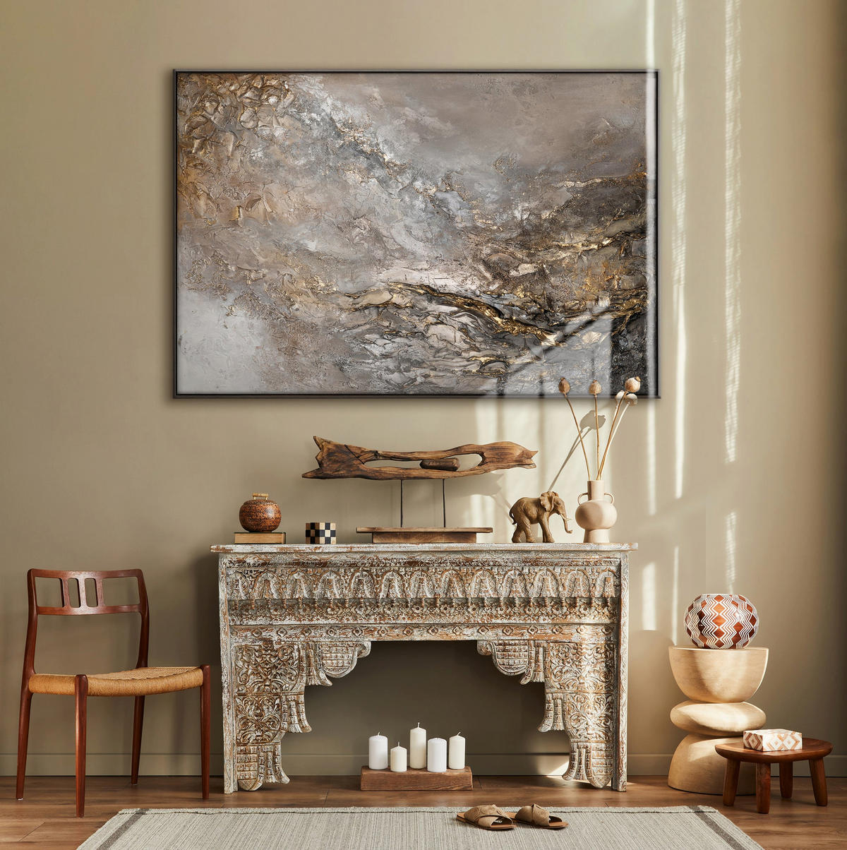GEMÄLDE Universum II Schattenfugenrahmen Grau 140x100 cm - Grau, Holz (140/100cm) - YS-art gallery