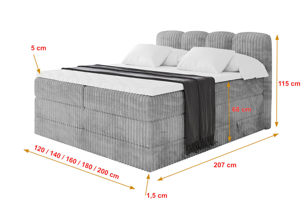 BOXBETT mit Matratze H3|H4 - NINA KING - 120x200 cm - Hellgrau - Hellgrau, Holzwerkstoff (120/200cm) - ALTDECOR