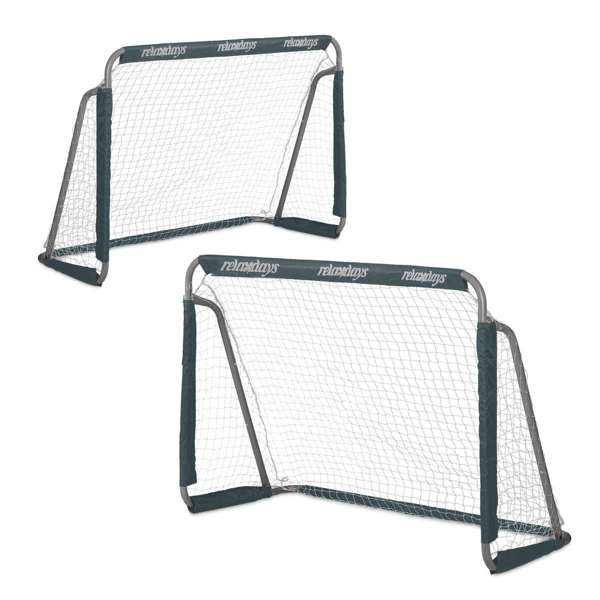 2xFUßBALLTOR - Grau, Textil/Metall (150/75cm) - Relaxdays