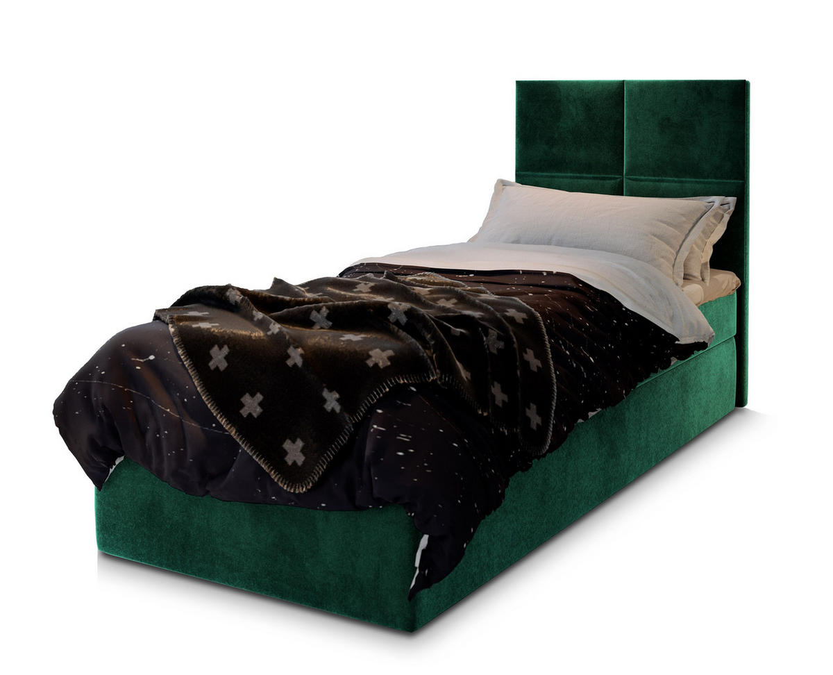 POSTEL BOXSPRING LENA 100x200 cm, s matrací a úložným prostorem, tmavě zelená - tmavě zelená, kompozitní dřevo/textil (100/200cm) - MASSENO