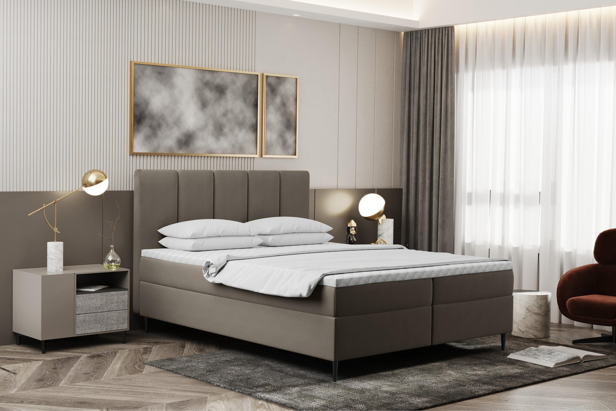 Thumbnail - Kaiser Möbel Boxbett, Violett, Textil, 2 Schubladen, H2, Höhe ca. 20 cm, einzeln stellbar, 180x200 cm, Reach, Schlafzimm...