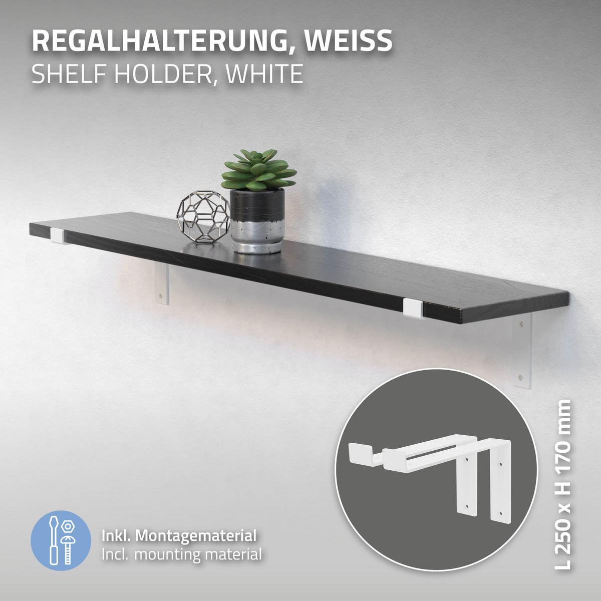 REGALHALTERUNG 2er Set - Weiß, Metall (14.5/4/25cm) - ML-DESIGN