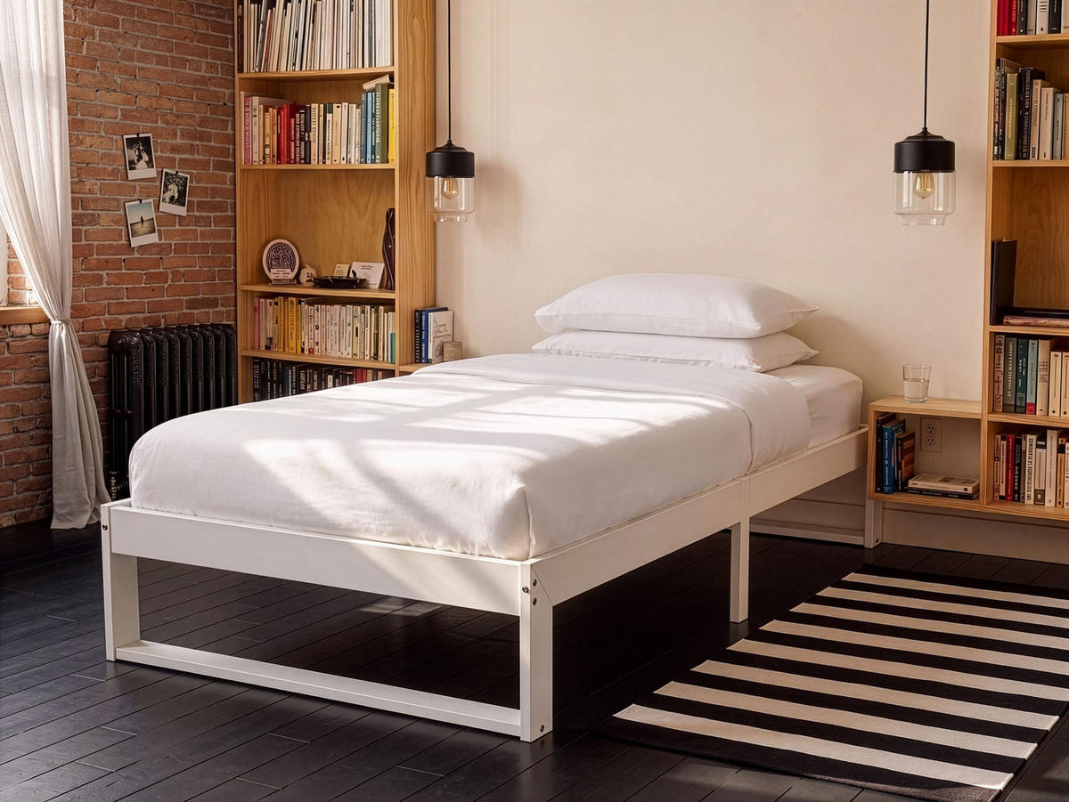 BETT ohne Kopfteil 90/200 Kiefernholz Weiß Talairan - Weiß, Holz (90/200cm) - Beliani