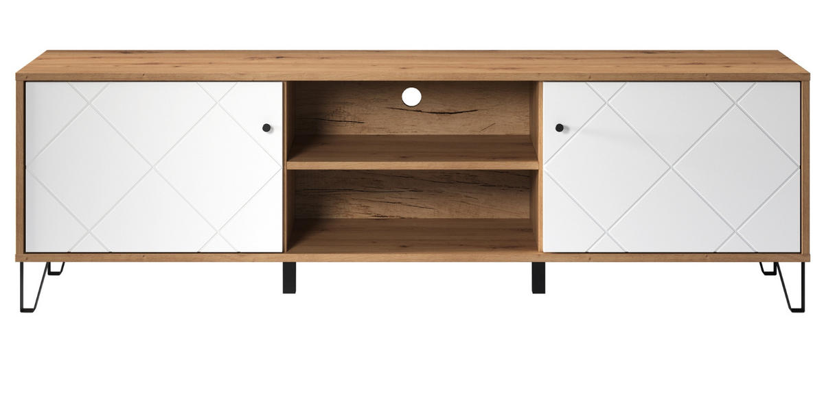 TV-LOWBOARD weiß matt, Eiche Artisan 183 cm,TV-Unterteil mit Soft-Close-Funktion - Eichefarben/Schwarz, Holzwerkstoff/Kunststoff (183/56/40cm) - Top.Furn