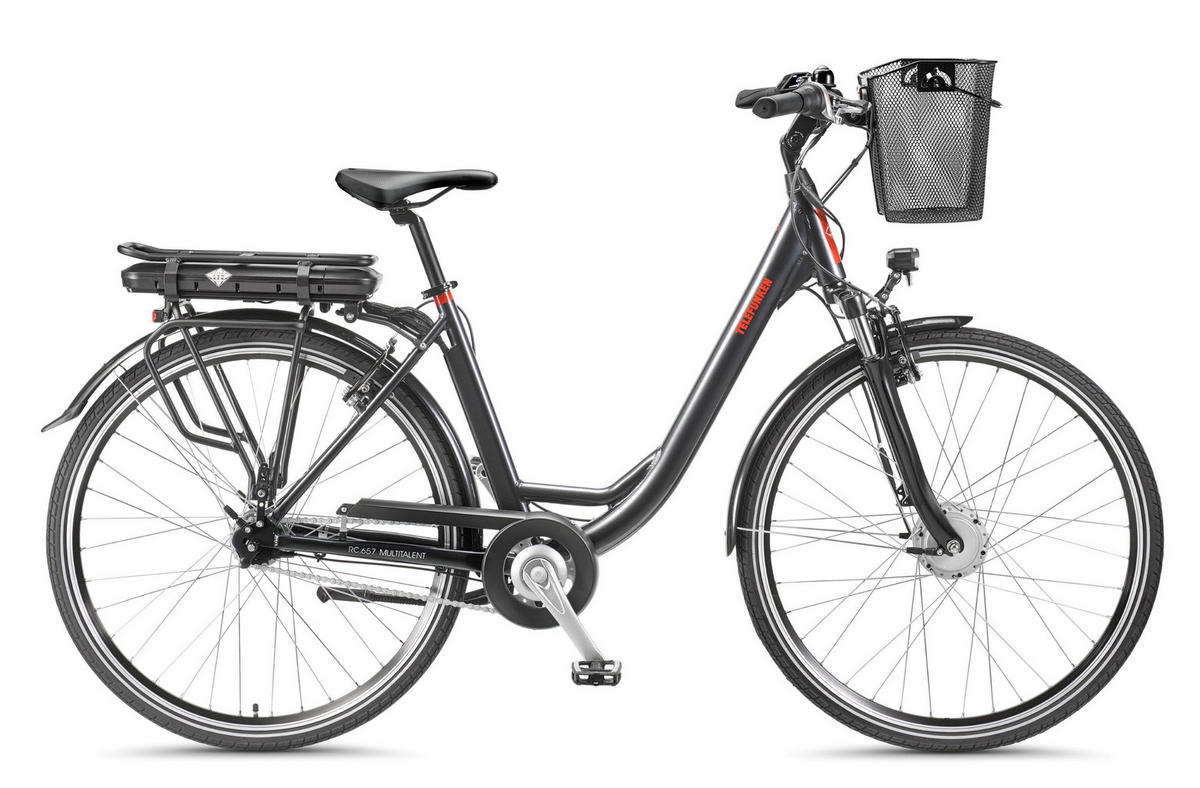 E-BIKE Cityrad Multitalent RC657 28 Zoll Elektrofahrrad 536,5 Wh Frontmotor 7-Gang-Kettenschaltung - Anthrazit, Metall (110cm) - Telefunken