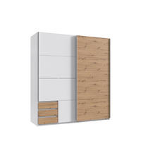 SCHWEBETÜRENSCHRANK 2-türig B179/H198/T65 cm, Kleiderschrank in Weiß, 1x Tür & sichtbare Schubkästen in Eiche Artisan Dekor / 22690 - Alufarben/Weiß, Holz/Holzwerkstoff (179/198/65cm) - luma-home