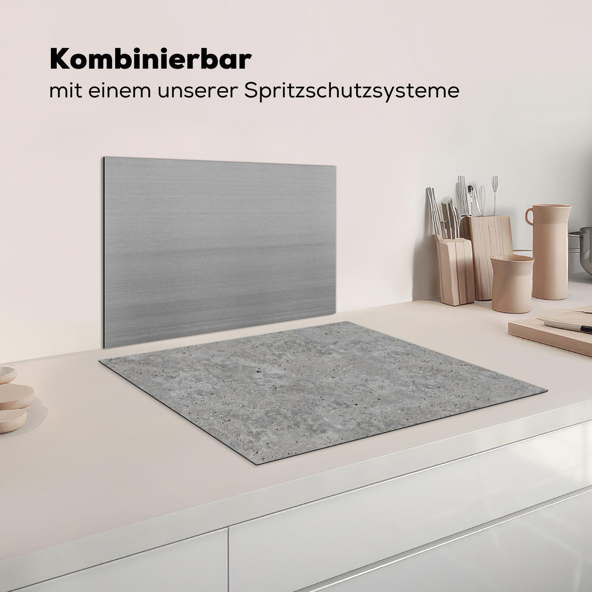 HERDABDECKPLATTE Beton - Schiefer - Grau - Struktur aus Beton Herdabdeckung Induktionsfeld 65x52 cm - Hellgrau, Kunststoff (65/52/0.2cm) - MuchoWow