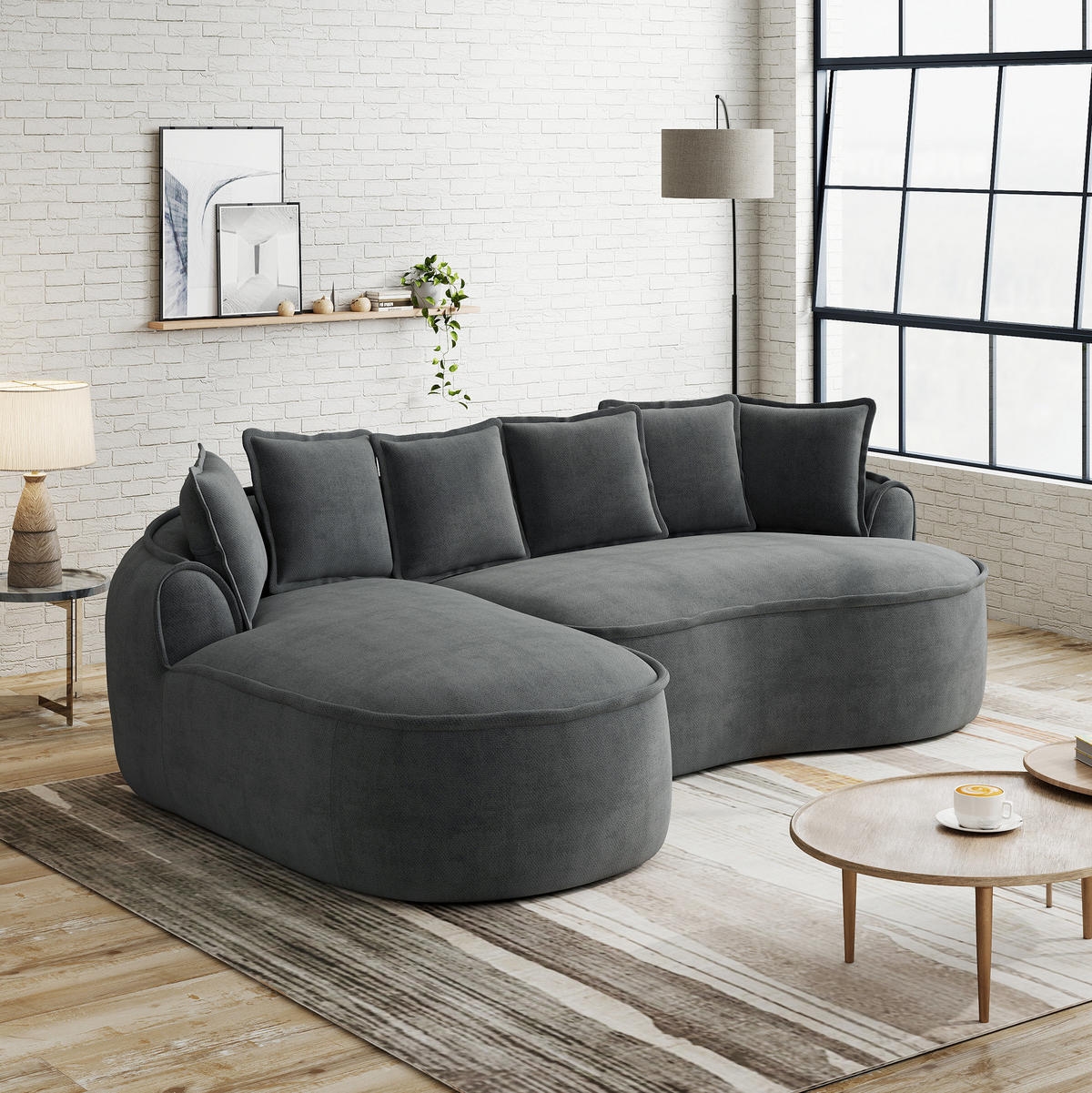 MODULSOFA rahmenlos Chenille Grey - Grau, Textil (164/252cm) - Meubliv