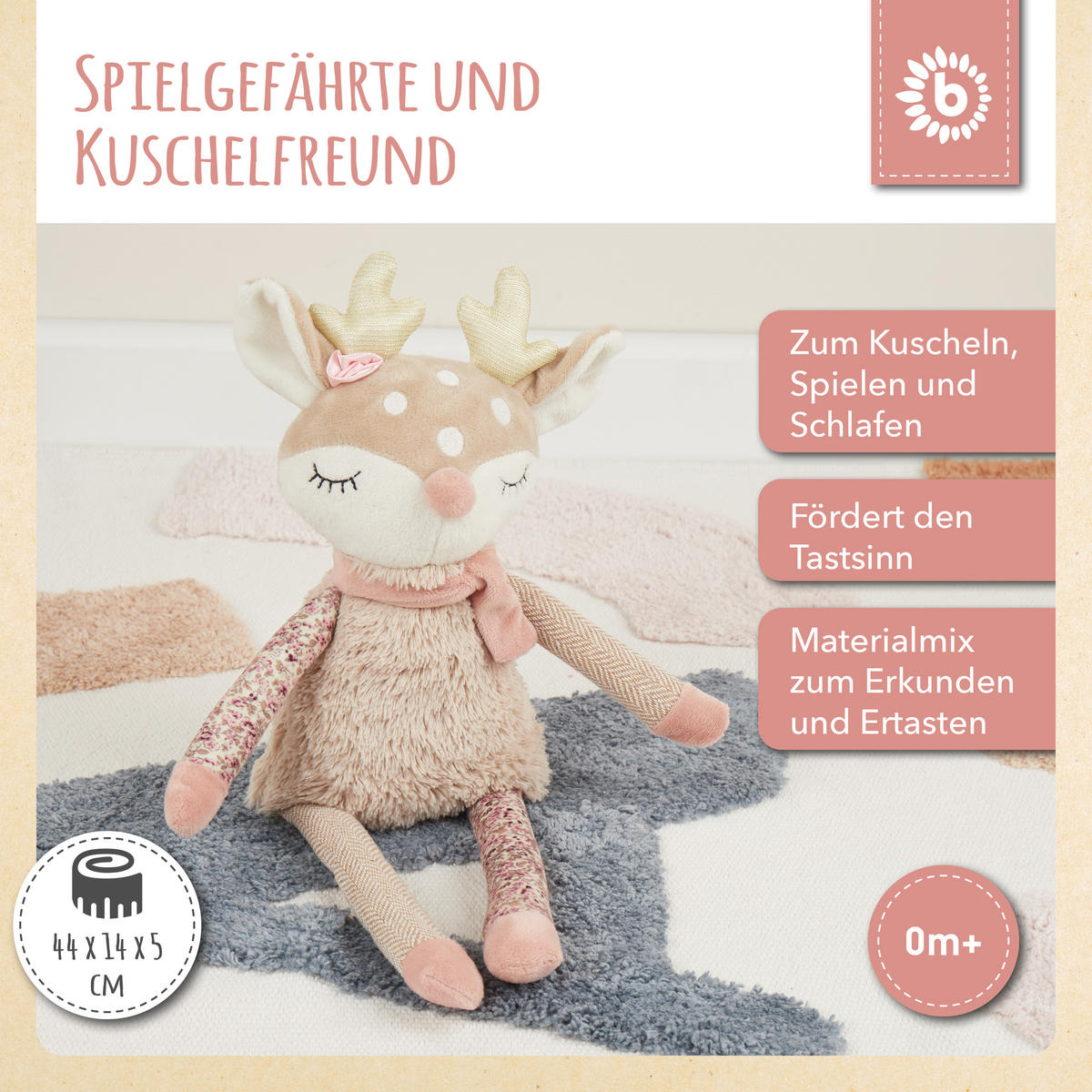 KUSCHELTIER Großes Reh - ab Geburt - Rosa, Textil (14/44cm) - Bieco Spielwaren