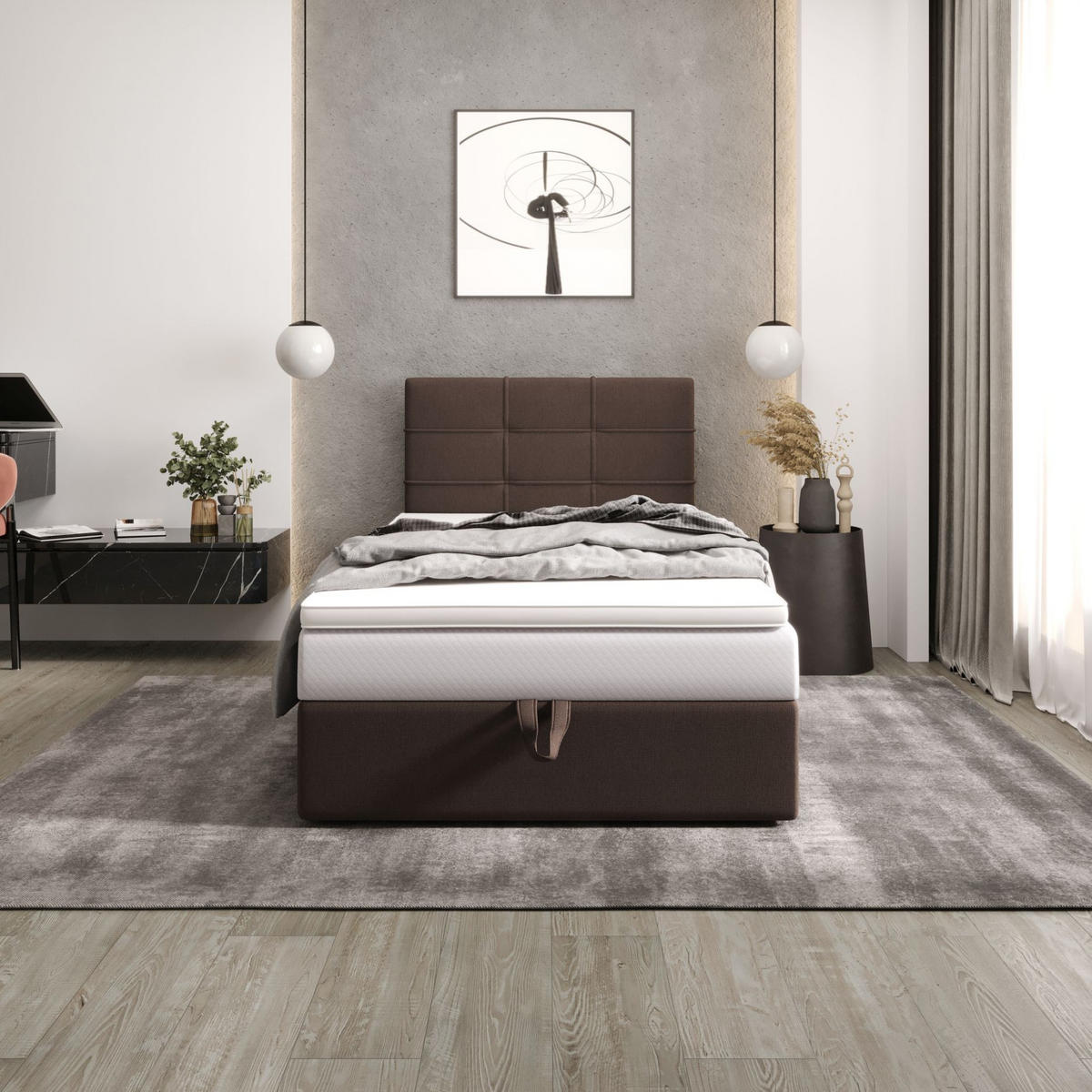 BOXBETT DUO 2 90x200 Cosmic 800, mit Matratze H3, Bonell und Topper, Dunkelbraun - Dunkelbraun, Holz/Kunststoff (90/200cm) - Bedante