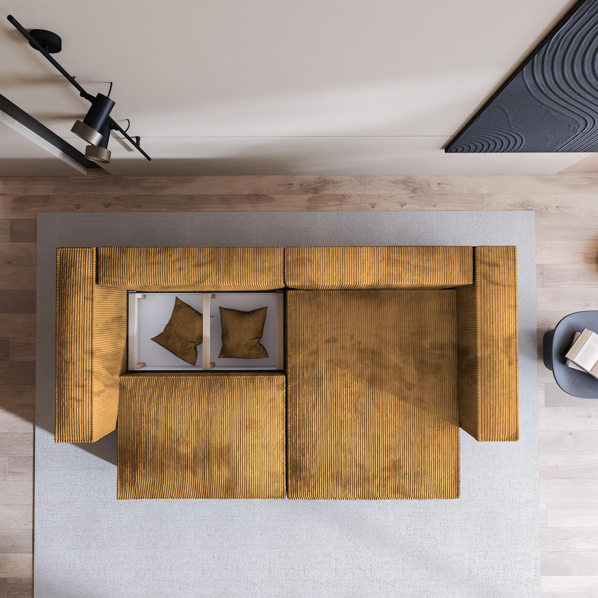 ECKSOFA NERIO P Gelb Kordstoff mit Schlaffunktion - Gelb, Holz (245/148cm) - MASSENO